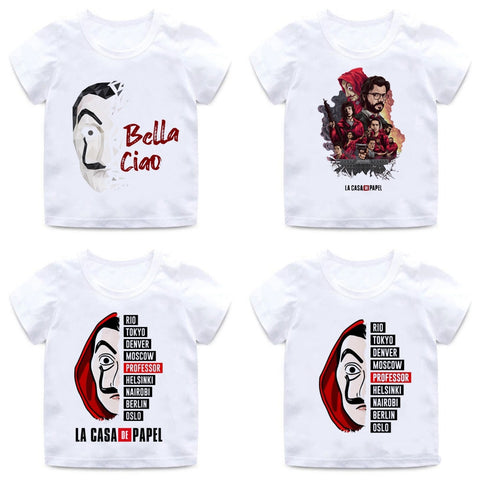 Funny La Casa De Papel T Shirt Kids Summer Top Cartoon Money Heist Tshirt Bella Ciao Kawaii House of Paper Boys T-shirt Children