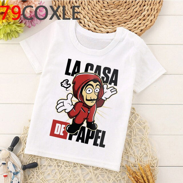 Funny La Casa De Papel T Shirt Kids Summer Top Cartoon Money Heist Tshirt Bella Ciao Kawaii House of Paper Boys T-shirt Children