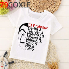 Funny La Casa De Papel T Shirt Kids Summer Top Cartoon Money Heist Tshirt Bella Ciao Kawaii House of Paper Boys T-shirt Children