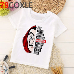 Funny La Casa De Papel T Shirt Kids Summer Top Cartoon Money Heist Tshirt Bella Ciao Kawaii House of Paper Boys T-shirt Children