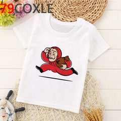 Funny La Casa De Papel T Shirt Kids Summer Top Cartoon Money Heist Tshirt Bella Ciao Kawaii House of Paper Boys T-shirt Children