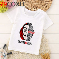 Funny La Casa De Papel T Shirt Kids Summer Top Cartoon Money Heist Tshirt Bella Ciao Kawaii House of Paper Boys T-shirt Children