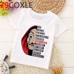 Funny La Casa De Papel T Shirt Kids Summer Top Cartoon Money Heist Tshirt Bella Ciao Kawaii House of Paper Boys T-shirt Children