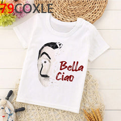 Funny La Casa De Papel T Shirt Kids Summer Top Cartoon Money Heist Tshirt Bella Ciao Kawaii House of Paper Boys T-shirt Children