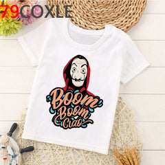 Funny La Casa De Papel T Shirt Kids Summer Top Cartoon Money Heist Tshirt Bella Ciao Kawaii House of Paper Boys T-shirt Children