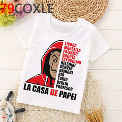 Funny La Casa De Papel T Shirt Kids Summer Top Cartoon Money Heist Tshirt Bella Ciao Kawaii House of Paper Boys T-shirt Children