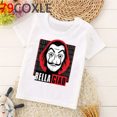 Funny La Casa De Papel T Shirt Kids Summer Top Cartoon Money Heist Tshirt Bella Ciao Kawaii House of Paper Boys T-shirt Children