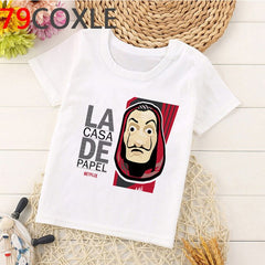 Funny La Casa De Papel T Shirt Kids Summer Top Cartoon Money Heist Tshirt Bella Ciao Kawaii House of Paper Boys T-shirt Children