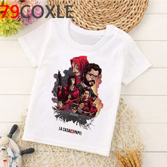 Funny La Casa De Papel T Shirt Kids Summer Top Cartoon Money Heist Tshirt Bella Ciao Kawaii House of Paper Boys T-shirt Children