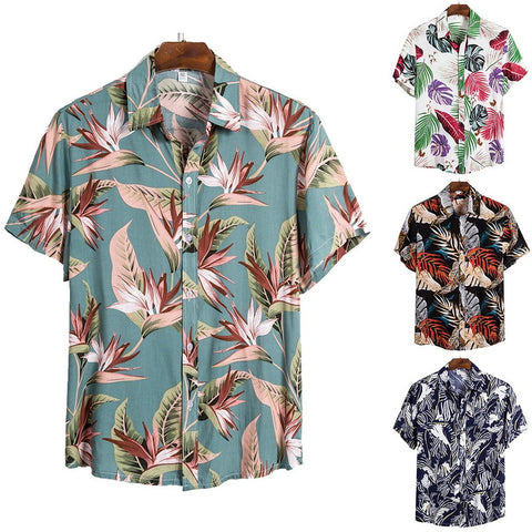 MONERFFI 2020 New Arrival Men's Shirts Men Hawaiian Camicias Casual One Button Wild Shirts Printed Short-sleeve Blouses Tops