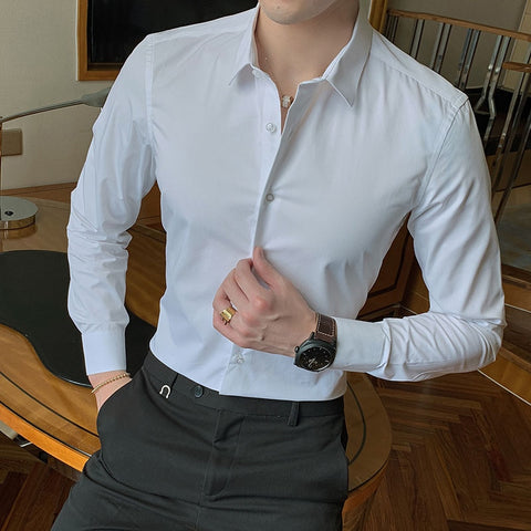 2020 New Fashion Cotton Long Sleeve Shirt Solid Slim Fit Male Social Casual Business White Black Dress Shirt 5XL 6XL 7XL 8XL