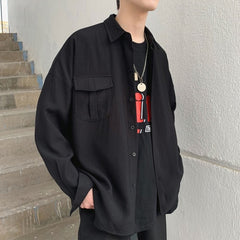 Spring Summer Korean Pocket Designed Thin Oversize Men's  Black White Casual Shirt Blouse