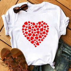 Female T-shirt Romantic Heart Shaped Flowers Vogue Kawaii Harajuku T-Shirt Women Summer Casual Tshirts Korean Style Graphic Tops