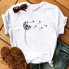 Female T-shirt Romantic Heart Shaped Flowers Vogue Kawaii Harajuku T-Shirt Women Summer Casual Tshirts Korean Style Graphic Tops