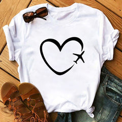 Female T-shirt Romantic Heart Shaped Flowers Vogue Kawaii Harajuku T-Shirt Women Summer Casual Tshirts Korean Style Graphic Tops