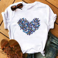 Female T-shirt Romantic Heart Shaped Flowers Vogue Kawaii Harajuku T-Shirt Women Summer Casual Tshirts Korean Style Graphic Tops