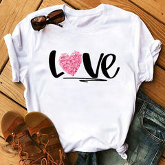 Female T-shirt Romantic Heart Shaped Flowers Vogue Kawaii Harajuku T-Shirt Women Summer Casual Tshirts Korean Style Graphic Tops