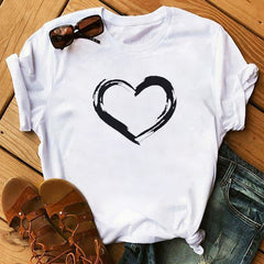 Female T-shirt Romantic Heart Shaped Flowers Vogue Kawaii Harajuku T-Shirt Women Summer Casual Tshirts Korean Style Graphic Tops