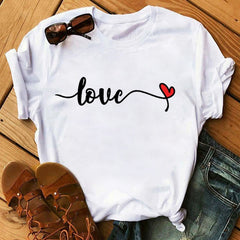 Female T-shirt Heart Shaped Kawaii T-Shirt Women Casual Summer Vogue Harajuku Tshirt Korean Style Graphic Tops Summer Women's