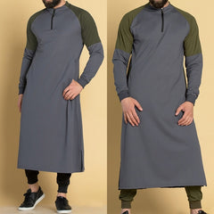 Kaftan Men Muslim Thobe Islamic Arabic Clothing Long Sleeve Shirt Tops Robe Saudi Arabia Traditional Costumes Men Muslim Gowns