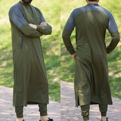 Kaftan Men Muslim Thobe Islamic Arabic Clothing Long Sleeve Shirt Tops Robe Saudi Arabia Traditional Costumes Men Muslim Gowns