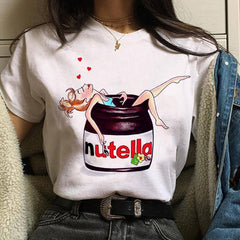 Harajuku Nutella Kawaii Print T Shirt Women 90s Ullzang Fashion T-shirt Graphic Cute Cartoon Tshirt Korean Style Top Tees Female