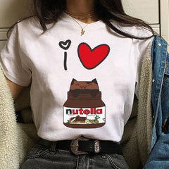 Harajuku Nutella Kawaii Print T Shirt Women 90s Ullzang Fashion T-shirt Graphic Cute Cartoon Tshirt Korean Style Top Tees Female