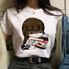 Harajuku Nutella Kawaii Print T Shirt Women 90s Ullzang Fashion T-shirt Graphic Cute Cartoon Tshirt Korean Style Top Tees Female