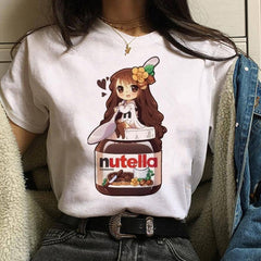 Harajuku Nutella Kawaii Print T Shirt Women 90s Ullzang Fashion T-shirt Graphic Cute Cartoon Tshirt Korean Style Top Tees Female