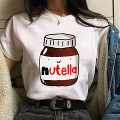 Harajuku Nutella Kawaii Print T Shirt Women 90s Ullzang Fashion T-shirt Graphic Cute Cartoon Tshirt Korean Style Top Tees Female