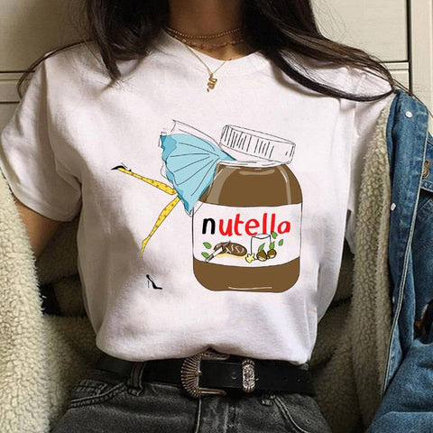 Harajuku Nutella Kawaii Print T Shirt Women 90s Ullzang Fashion T-shirt Graphic Cute Cartoon Tshirt Korean Style Top Tees Female