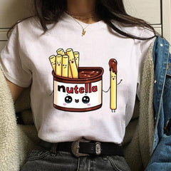 Harajuku Nutella Kawaii Print T Shirt Women 90s Ullzang Fashion T-shirt Graphic Cute Cartoon Tshirt Korean Style Top Tees Female