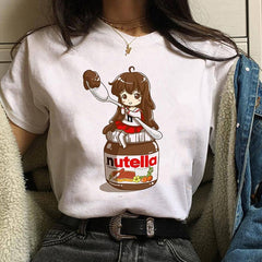 Harajuku Nutella Kawaii Print T Shirt Women 90s Ullzang Fashion T-shirt Graphic Cute Cartoon Tshirt Korean Style Top Tees Female