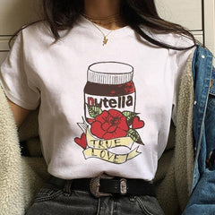 Harajuku Nutella Kawaii Print T Shirt Women 90s Ullzang Fashion T-shirt Graphic Cute Cartoon Tshirt Korean Style Top Tees Female