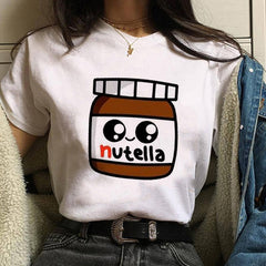 Harajuku Nutella Kawaii Print T Shirt Women 90s Ullzang Fashion T-shirt Graphic Cute Cartoon Tshirt Korean Style Top Tees Female