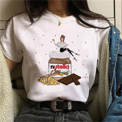 Harajuku Nutella Kawaii Print T Shirt Women 90s Ullzang Fashion T-shirt Graphic Cute Cartoon Tshirt Korean Style Top Tees Female