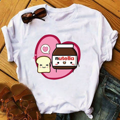 Harajuku Nutella Kawaii Print T Shirt Women 90s Ullzang Fashion T-shirt Graphic Cute Cartoon Tshirt Korean Style Top Tees Female