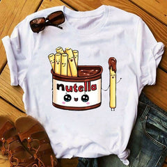 Harajuku Nutella Kawaii Print T Shirt Women 90s Ullzang Fashion T-shirt Graphic Cute Cartoon Tshirt Korean Style Top Tees Female