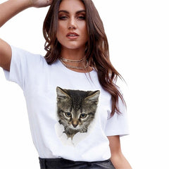 Women T-Shirt Fashion 3D Cat Print Casual Harajuku Summer Short Sleeve Round Neck T-Shirt Casual Clothes Top Tee T-shirt Female