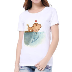 Women T-Shirt Fashion 3D Cat Print Casual Harajuku Summer Short Sleeve Round Neck T-Shirt Casual Clothes Top Tee T-shirt Female