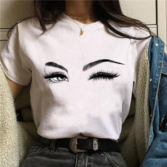 Harajuku Shiny Eyelash Graphic Women T-shirt Eye Shadow Grunge Shirts Fashion Tshirt Women Oversized Tops Tee Female T-shirt