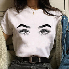 Harajuku Shiny Eyelash Graphic Women T-shirt Eye Shadow Grunge Shirts Fashion Tshirt Women Oversized Tops Tee Female T-shirt