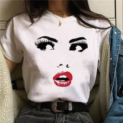 Harajuku Shiny Eyelash Graphic Women T-shirt Eye Shadow Grunge Shirts Fashion Tshirt Women Oversized Tops Tee Female T-shirt