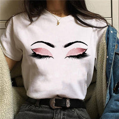 Harajuku Shiny Eyelash Graphic Women T-shirt Eye Shadow Grunge Shirts Fashion Tshirt Women Oversized Tops Tee Female T-shirt