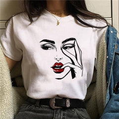 Harajuku Shiny Eyelash Graphic Women T-shirt Eye Shadow Grunge Shirts Fashion Tshirt Women Oversized Tops Tee Female T-shirt