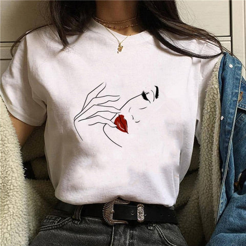 Harajuku Shiny Eyelash Graphic Women T-shirt Eye Shadow Grunge Shirts Fashion Tshirt Women Oversized Tops Tee Female T-shirt