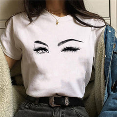 Harajuku Shiny Eyelash Graphic Women T-shirt Eye Shadow Grunge Shirts Fashion Tshirt Women Oversized Tops Tee Female T-shirt