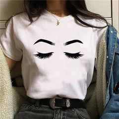 Harajuku Shiny Eyelash Graphic Women T-shirt Eye Shadow Grunge Shirts Fashion Tshirt Women Oversized Tops Tee Female T-shirt