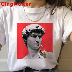 Michelangelo Aesthetic Harajuku T Shirt Women Ullzang Vaporwave T-shirt Vintage 90s Graphic Tshirt Fashion Anime Top Tees Female