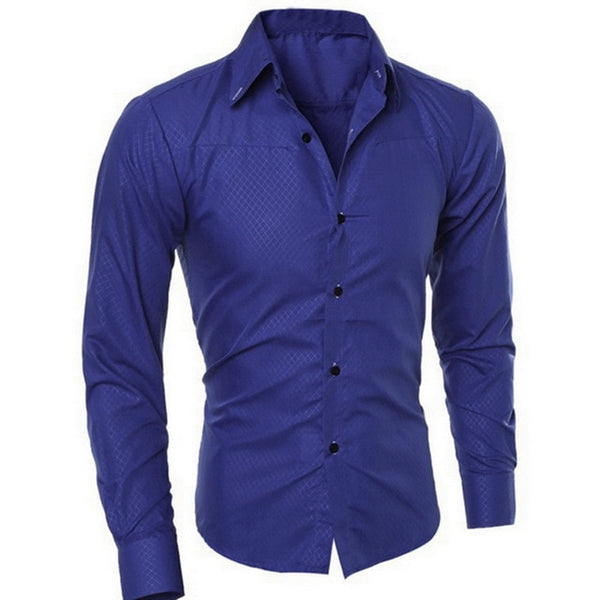 Spring Long Sleeve Formal Shirts For Men Solid Slim Basic Turn-down Collar Business Dress Shirts Camisas Masculina